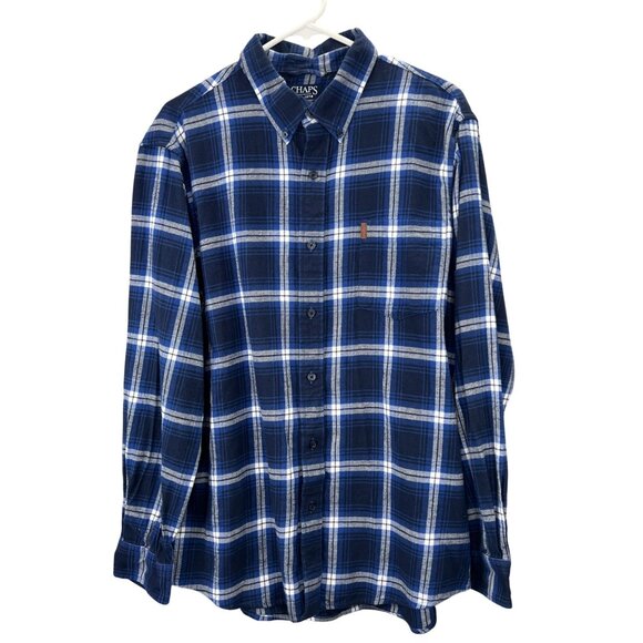 Chaps Performance Flannel Shirt XL Men Blue White Plaid Button Up Pocket - Picture 1 of 6